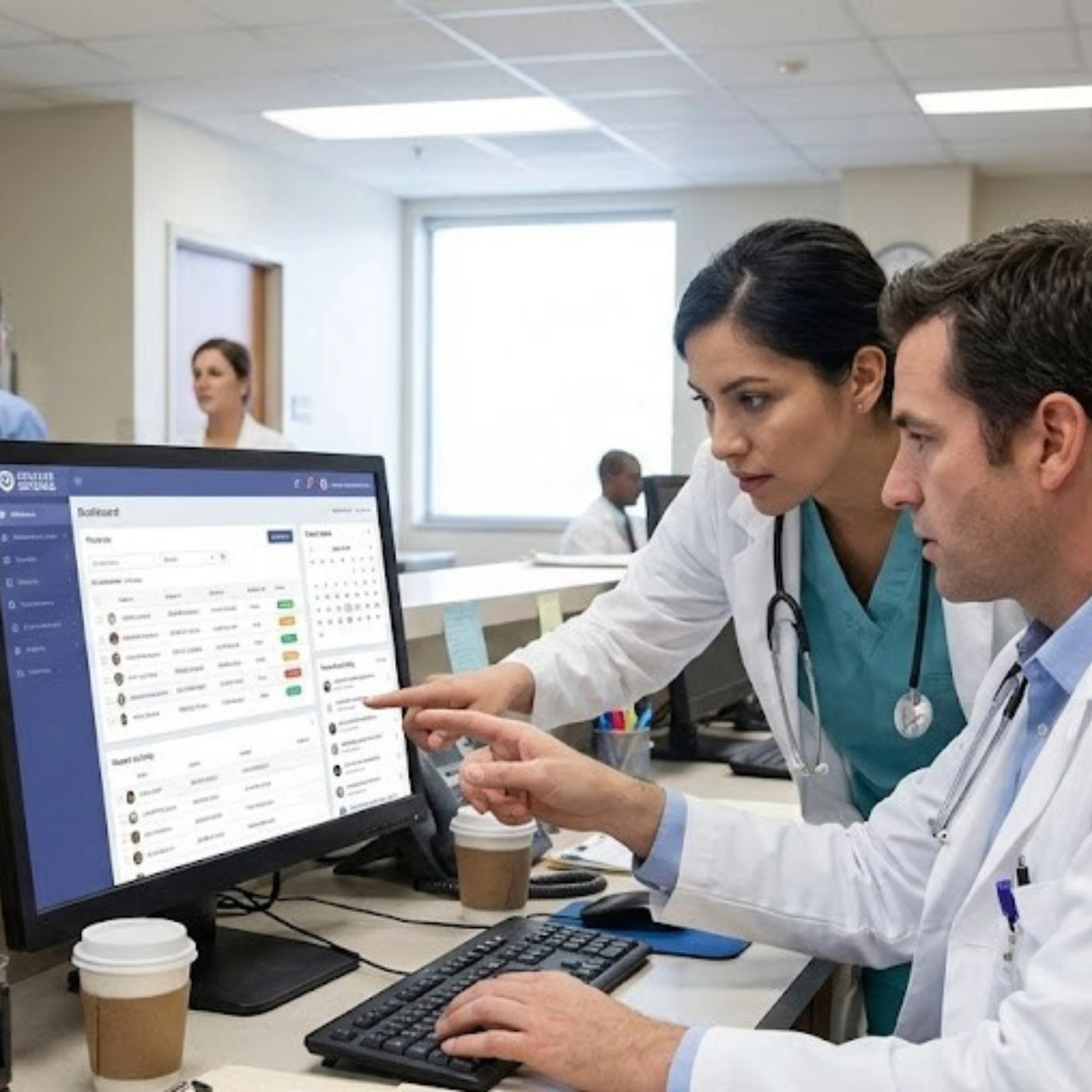 Profesionales de salud usando sistema SFS